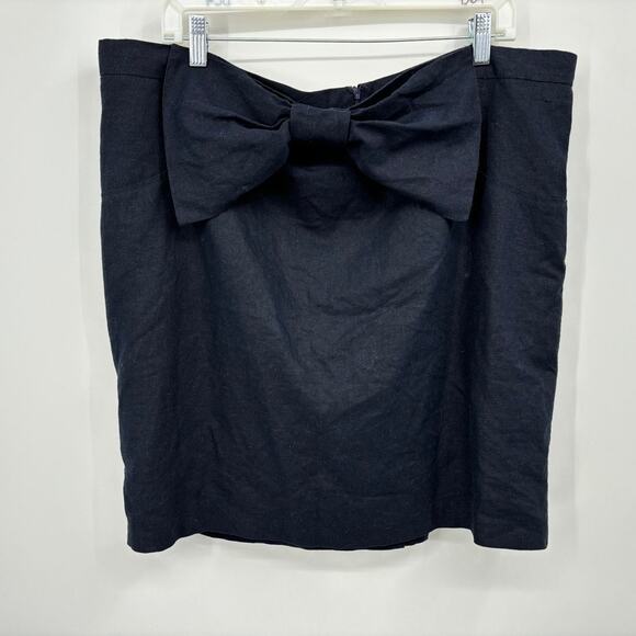 ASOS Bow Front Mini Skirt Plus Size 16 Navy Blue Linen Blend - Picture 1 of 6